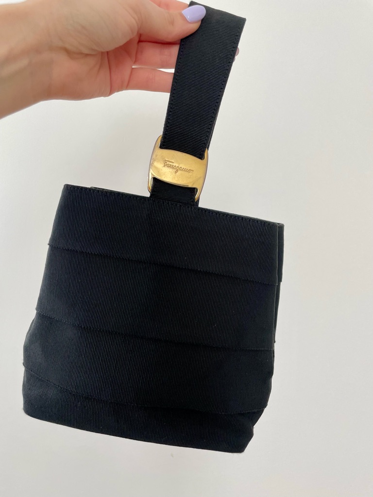 Authentic Salvatore Ferragamo Black Grosgrain Wristlet Bag